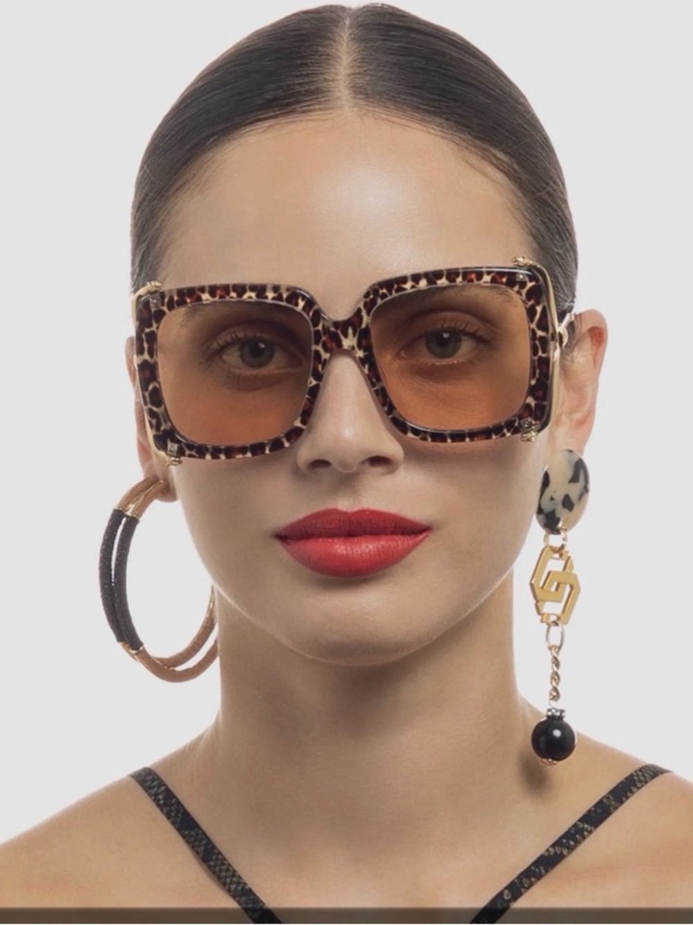 After the Party Leopard/ Burgundy Square Frame Sunglasses - Camilla